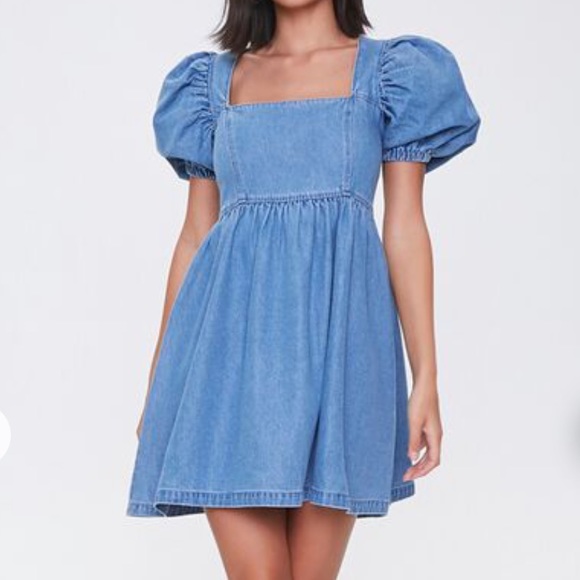 Forever 21 Dresses & Skirts - Forever 21 Denim Jean Puff Sleeve Dress Medium NWT